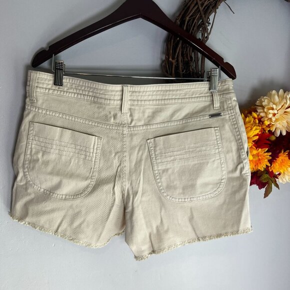 prAna Womens Sancho Mid Rise Short Sz 10 in Chalk Raw Hems Vintage Vibes - Picture 5 of 8